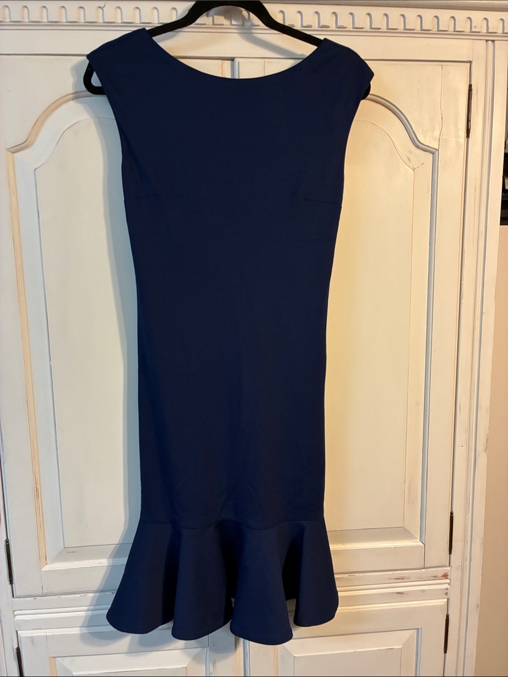 H by Halston Navy Cap-Sleeve Midi Dress with Flounce Hem
